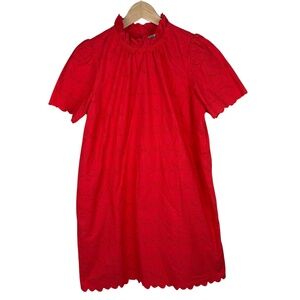 Free Assembly Ruffle Neck Cotton Eyelet Red Mini Dress Women's Sz Medium (8-10)